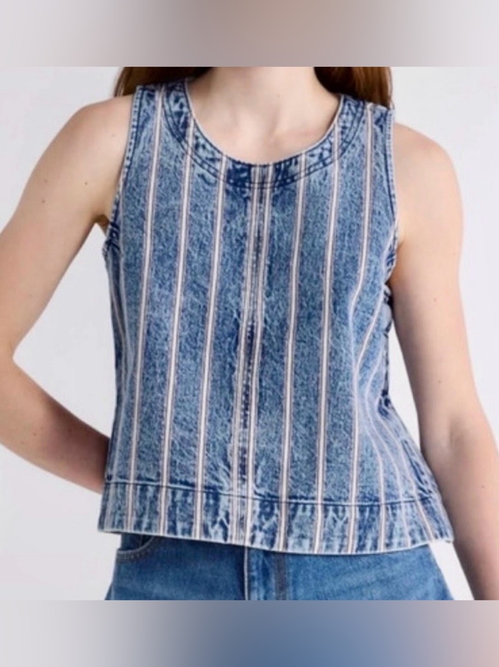 Striped Denim Sleeveless Tank Top XXL